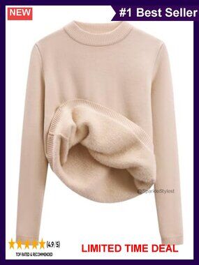 Sherpa Lined Fleece Pullover Sweater Thermal Crewneck Women